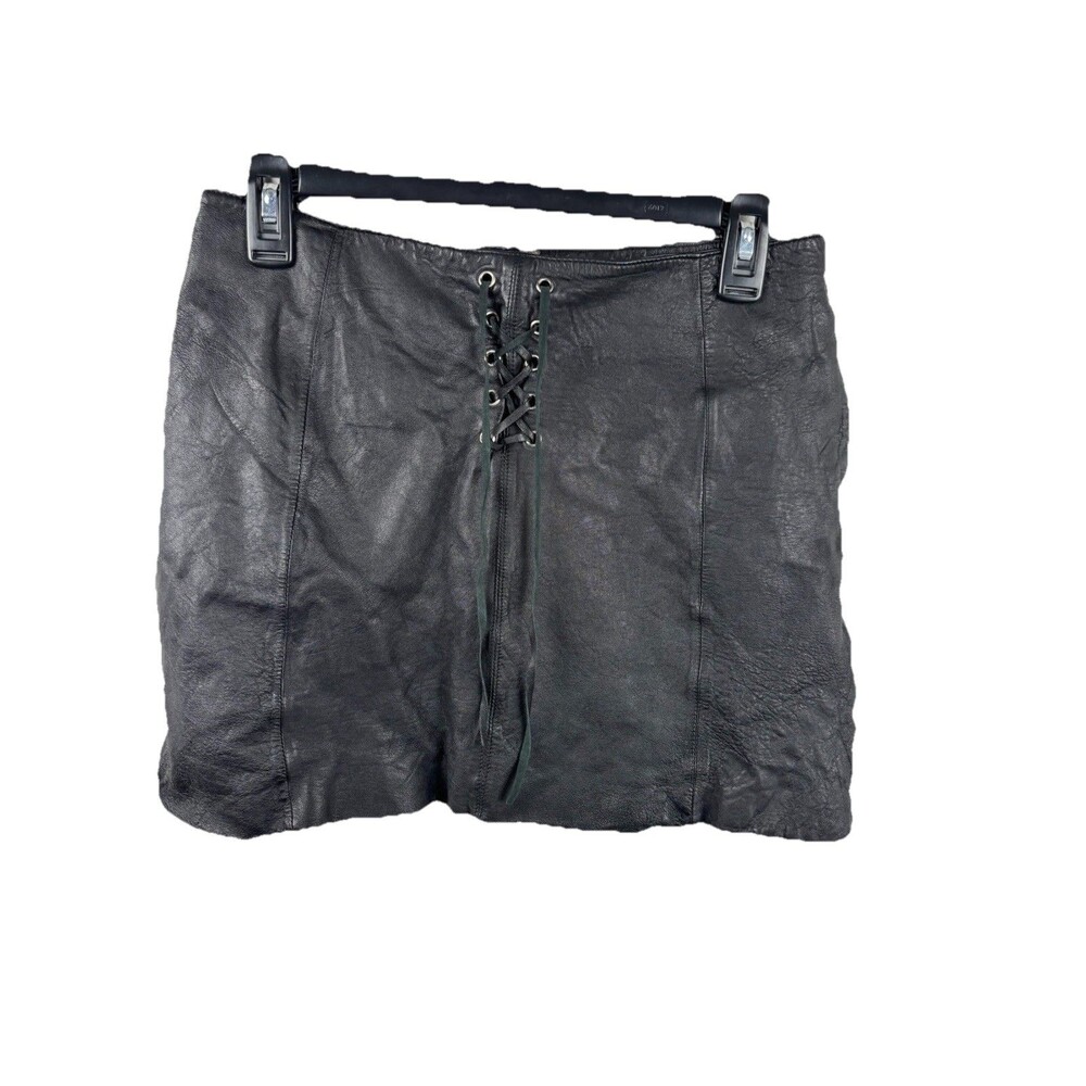 Vintage Wilsons Leather Maxima Draw String & Zipper Mini Skirt | Size 10 | Edgy